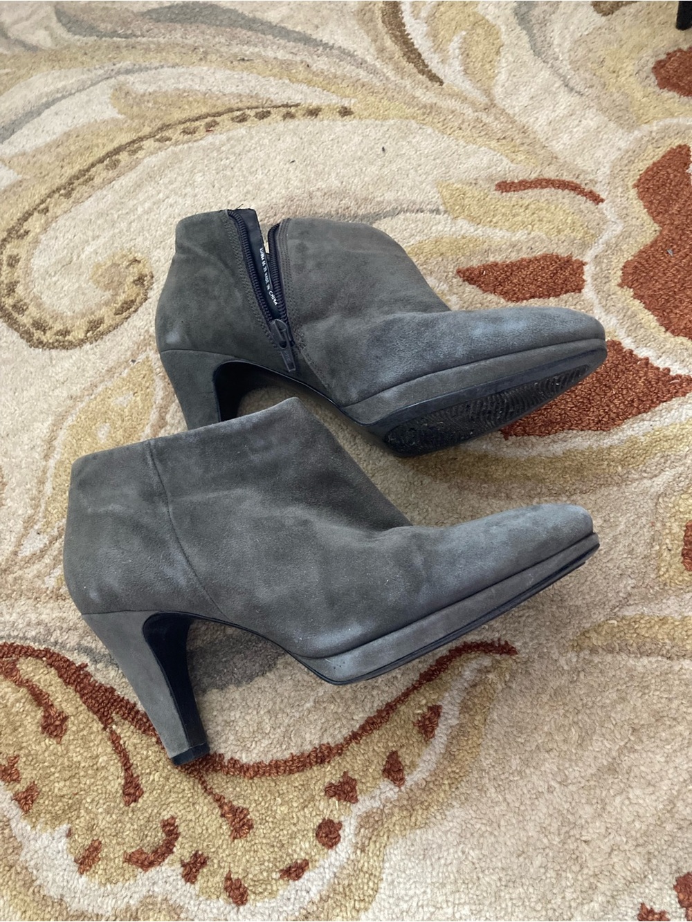 Ecco Gray Suede Ankle Booties with Side Zip